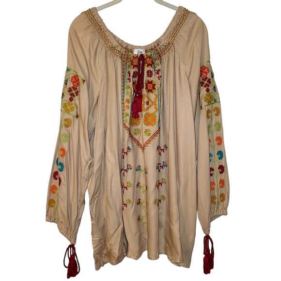 ivy jane Tops - Ivy Jane Embroidered Boho Tassel Decorated Blouse